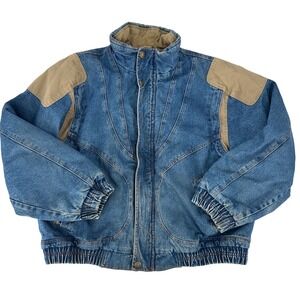 Vtg American Weekend Denim Jacket Tan Panel Accents Quilted Lined Heavy Mens XL